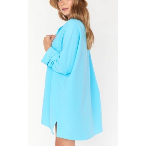 Never worn! Show Me Your MuMu Blue Button Down Shirt | Size L | Cover Up - Picture 2 of 8